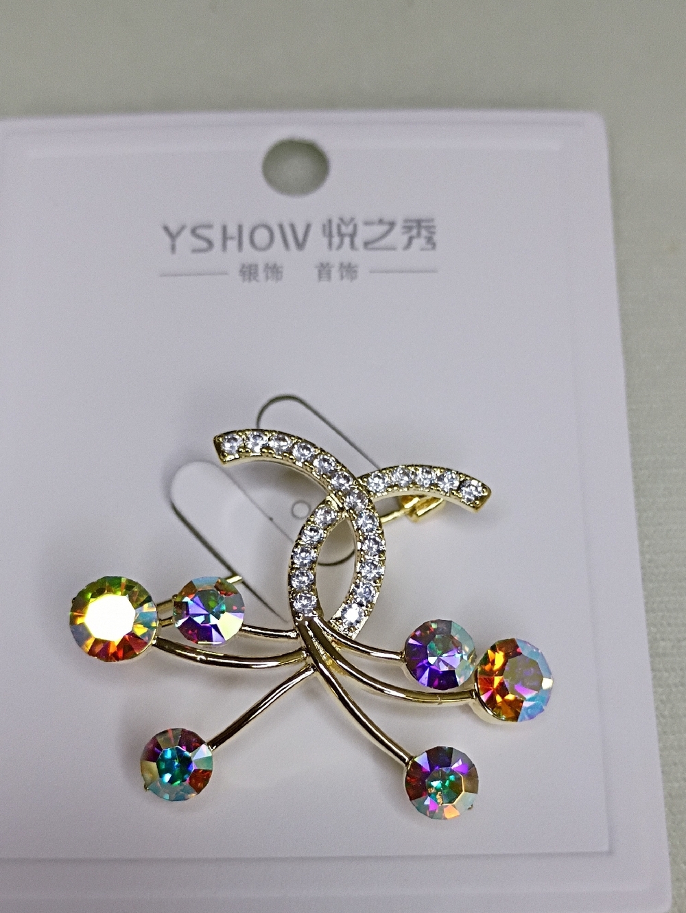 New Gold Crystal Brooch with Multicolor Rhinestones